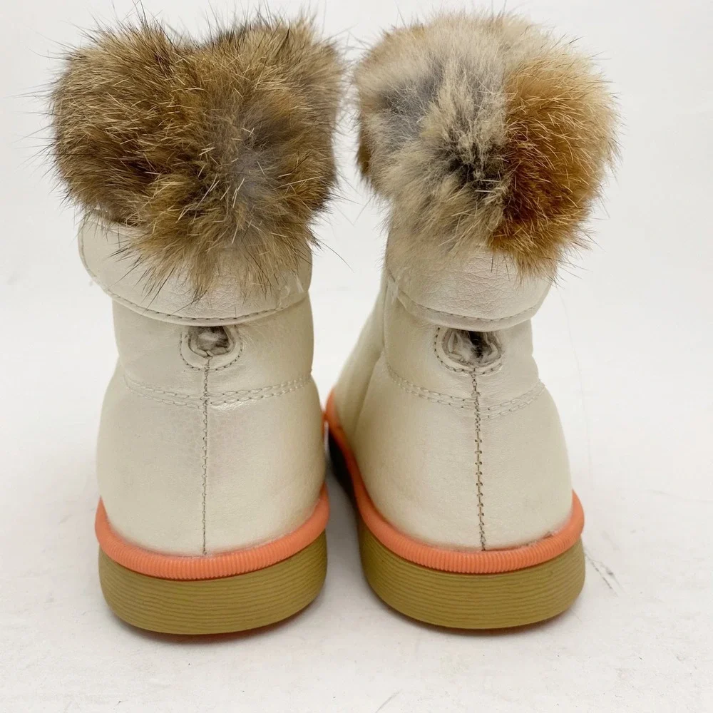 Comfy Kids Metallic Pearl Rabbit Fur Trim Winter Snow Boots‎ Bear Tread Size 25